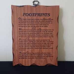 Wooden 'Footprints' Hanging Wall Plaque - Christian Faith